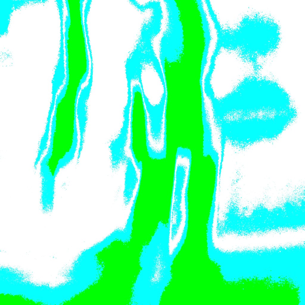 The Fields Variant #6 by Robert Frede Kenter, green and powder blue abstract shapes, vibrations, trees, a landscape. 