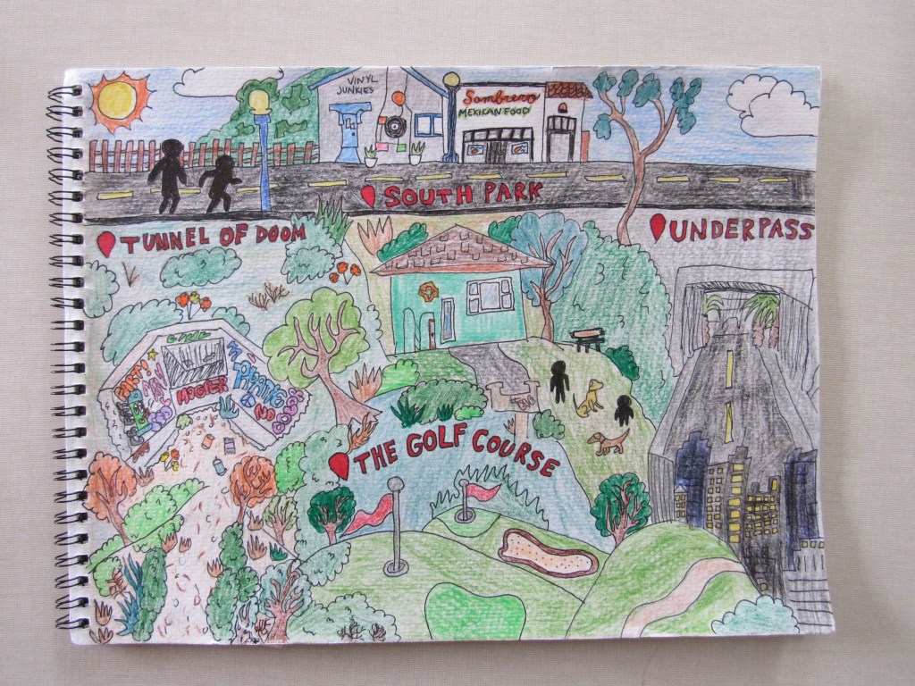 Map by Chantal Lucas Bereaud. Map  visually explores the territory included in the essay. 