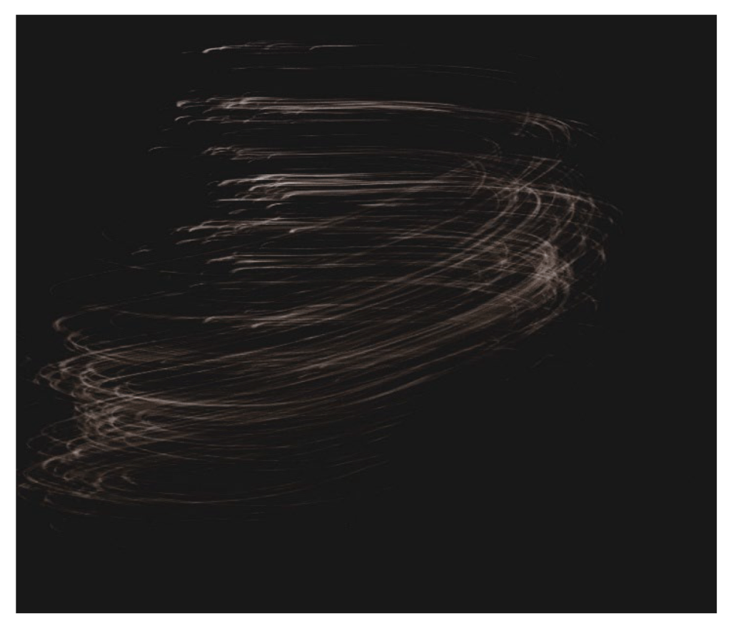 Coils, a visual poem by Robert Frede Kenter (c) 2026.  Spirals of silver movement, propulsive against a black background.