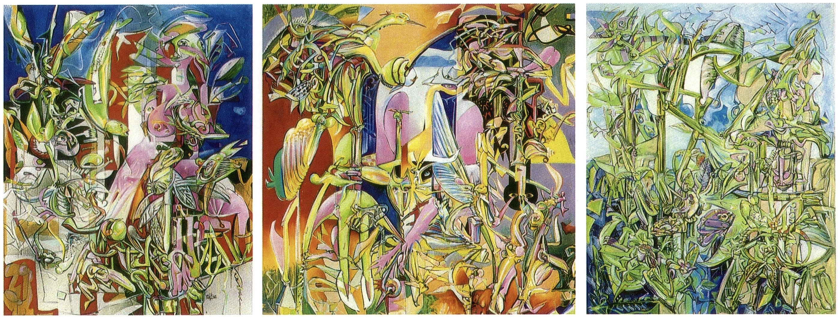 triptych of paintings by Rik Lina