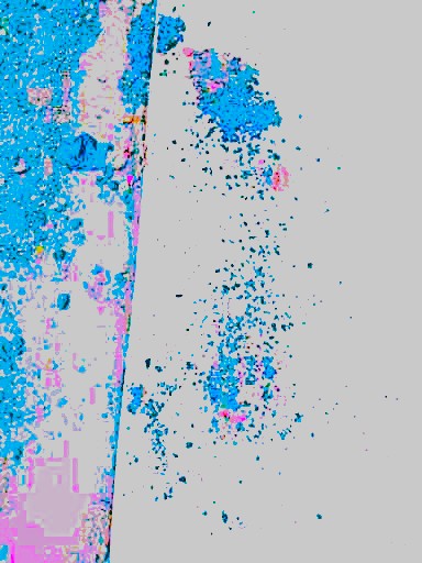 Configurations: an abstract collage colour field glitch vispo by Robert Frede Kenter (2026). Colour scheme pastel blues, pink, red and white.
