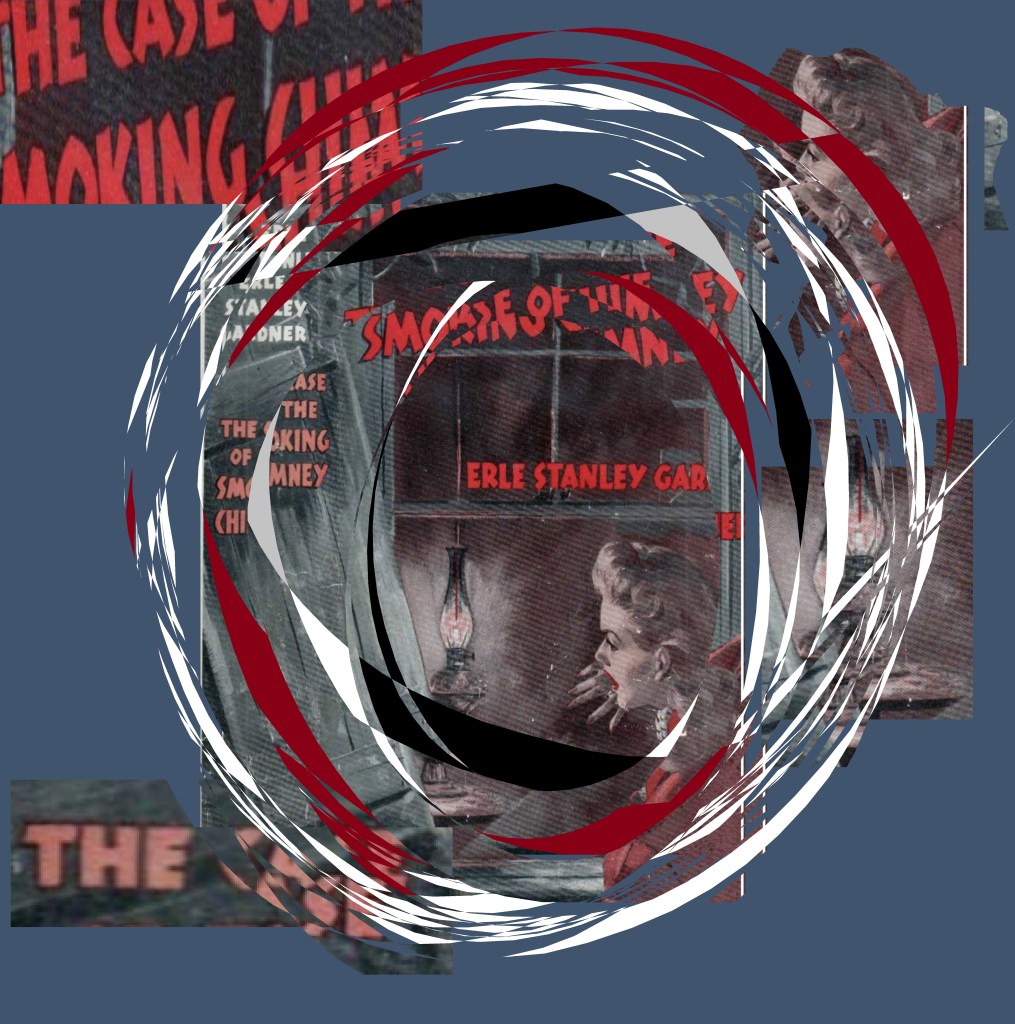 The Riot, a visual collage by Robert Frede Kenter using elements of the Bantam cover of The Case of the Smoking Gun by Erle Stanley Gardiner (c) 2026 
